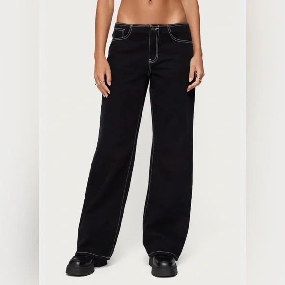 Edikted Contrast Stitch Low Rise Wide - Picture 2 of 6